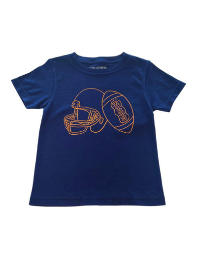Navy & Orange Football Helmet T-Shirt - Posh Tots Children's Boutique