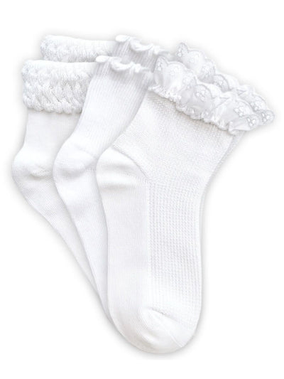 Smooth Toe Eyelet Lace/Ripple/Bubble Quarter Ankle Socks 3 Pair Pack
