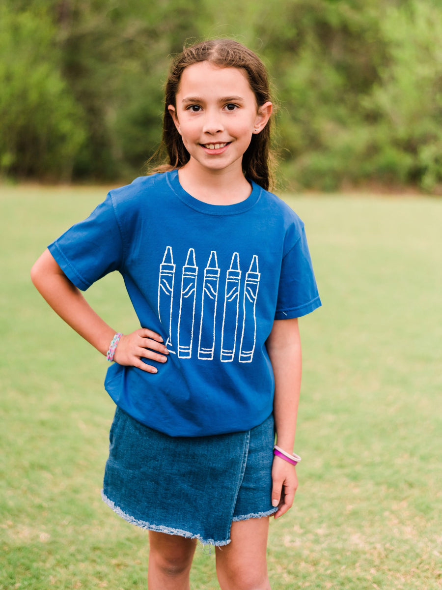Blue Crayons TShirt Posh Tots Children's Boutique