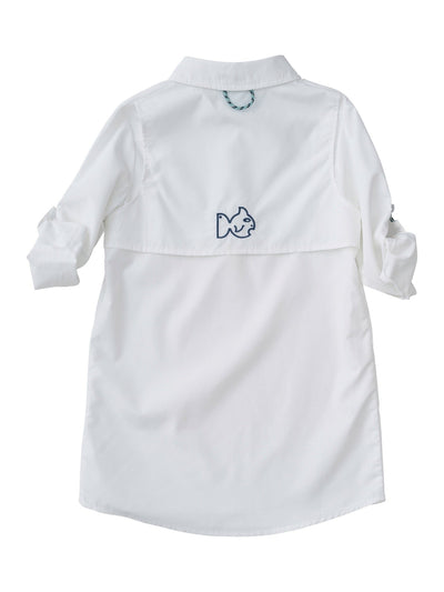 Founder Kids Fishing Shirt Dress - White on White Check