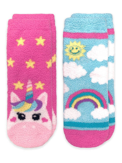 Unicorn & Rainbow Fuzzy Non-Skid Slipper Socks, 2 Pair