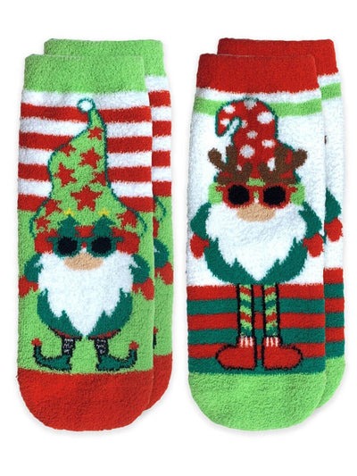 Holiday Gnome Fuzzy Non-Skid Slipper Socks, 2 Pair