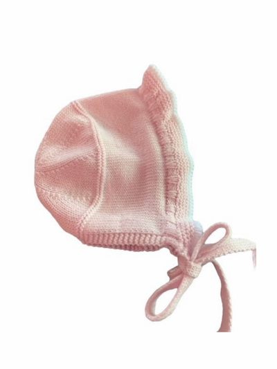 Knit Bonnet with Pink Ruffle
