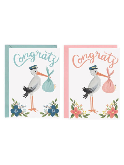 Stork Congrats Card - Pink or Blue