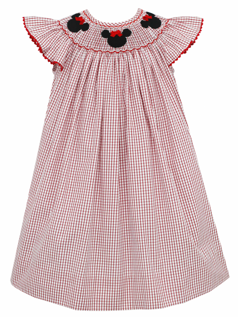 Anavini red plaid smocked dress with white collar