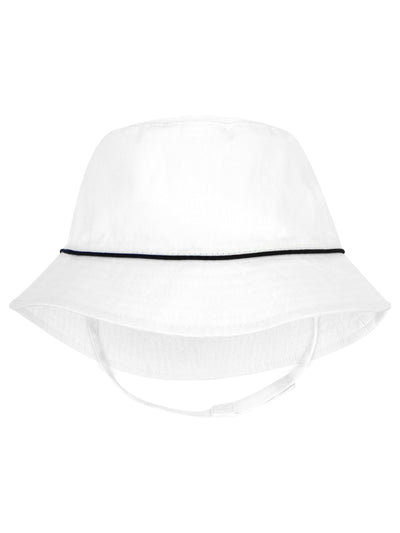 Reversible Bucket Hat w/Straps - White w/Navy Cord