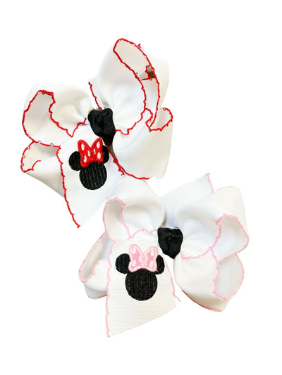 Minnie Mouse Embroidered Moonstitch Hair Bow