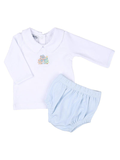Sweet Gingerbread Embroidered Collared Diaper Cover Set - Blue