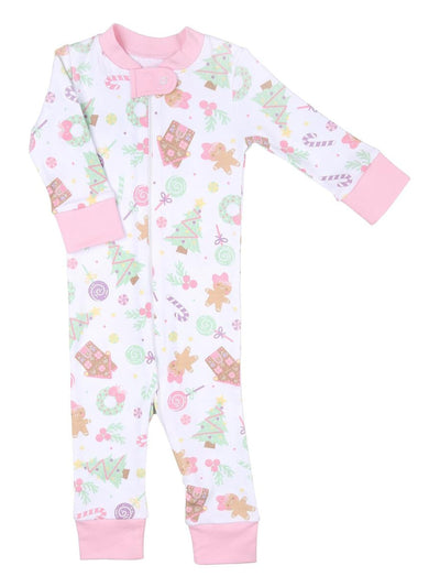 Sweet Gingerbread Printed Zipped Pajamas - Pink