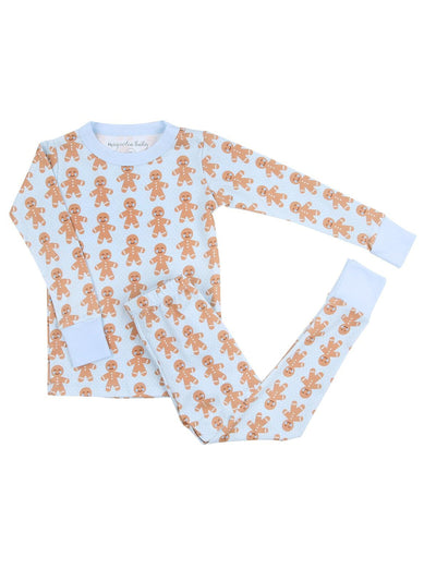 Gingerbread Kisses Printed Long Pajama - Blue