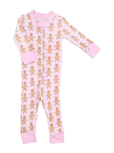 Gingerbread Kisses Zipper Pajamas - Pink