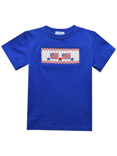 4th of July Smocked Royal Knit S/S Boys Tee Shirt - Posh Tots Children's Boutique