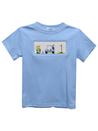 Golf Smocked Light Blue Knit S/S Boys Tee Shirt - Posh Tots Children's Boutique