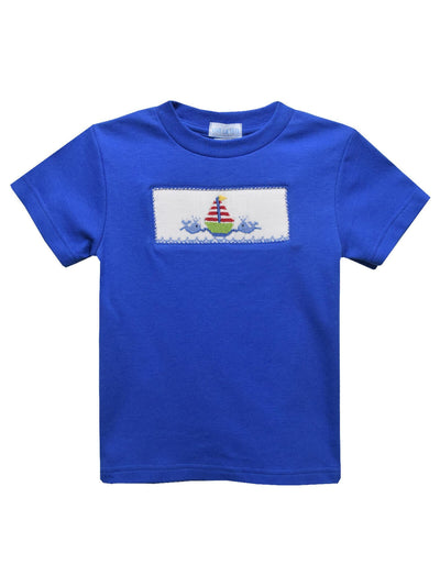 Sailing with Whales Smocked Royal Knit S/S Boys Tee Shirt - Posh Tots Children's Boutique