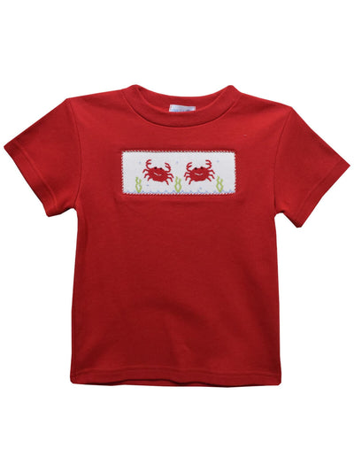 Crabs Smocked Red Knit S/S Boys Tee Shirt - Posh Tots Children's Boutique