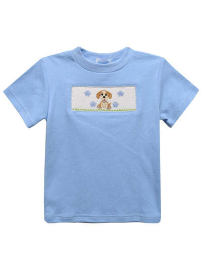 Puppies Smocked Blue Knit S/S Boys Tee Shirt - Posh Tots Children's Boutique