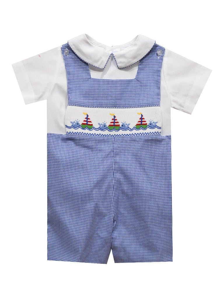 Properly Tied Baby Boys Fishing Shirt Style Shortall Romper - Aqua Blue