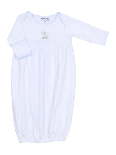 Darling Lambs Embroidered Gathered Gown - Blue