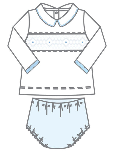 Ava and Archie Blue Smocked Diaper Set
