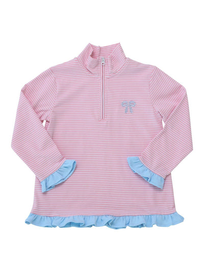 1/4 Striped Zip Ruffle Pullover