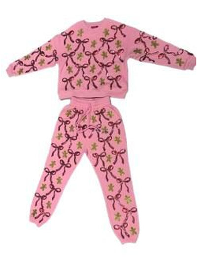 Pink Gingerbread Men & Bows Jogger Pants