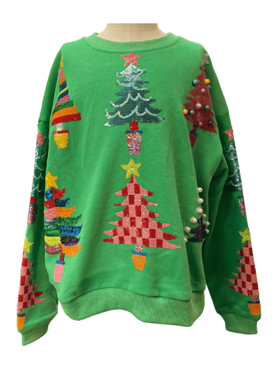 Green Colorblock Christmas Trees Sweatshirt