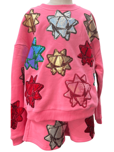 Pink Metallic Present Bows Sweatshirt