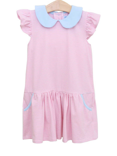 PRE-ORDER Genevieve Dress- Light Pink Stripe/Light Blue