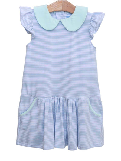 PRE-ORDER Genevieve Dress- Light Blue Stripe/Mint