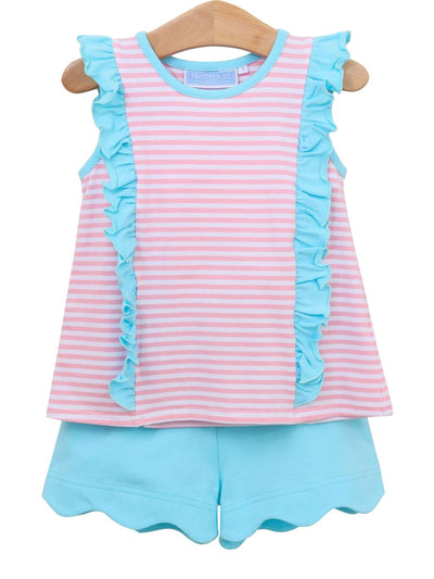 PRE-ORDER Hazel Short Set- Light Pink Stripe/Aqua