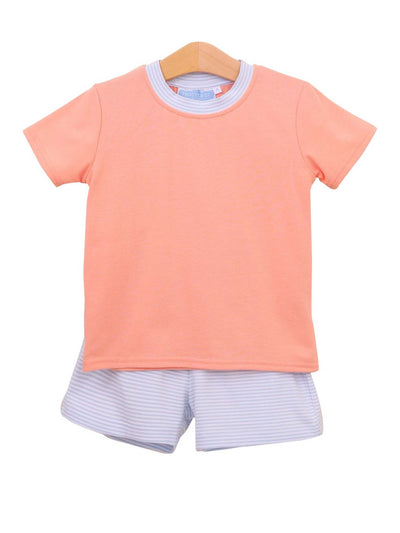 PRE-ORDER Shepherd Short Set- Light Blue Stripe/Coral