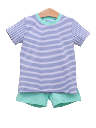 PRE-ORDER Drew Short Set- Cadet Blue Stripe/Aqua