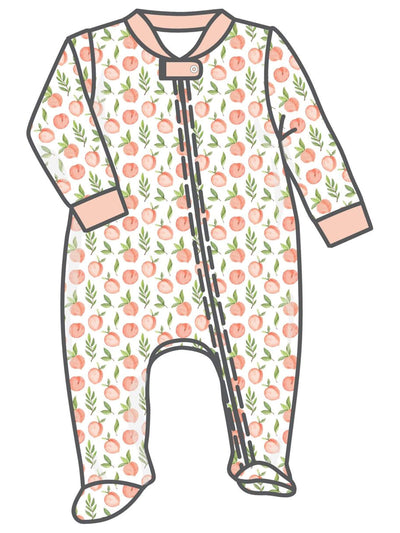 Summer Peaches Printed Zipper Footie