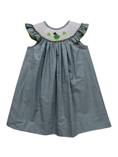 Shamrock Smocked Gingham Angel Wing Dress