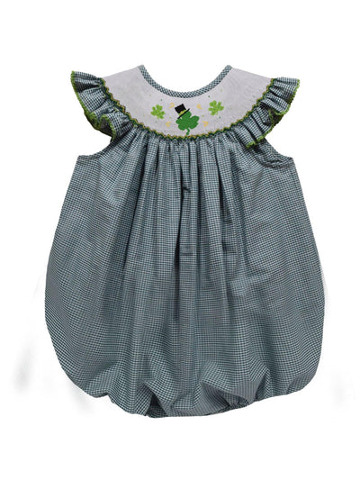 Shamrock Smocked Gingham Angel Wing Bubble