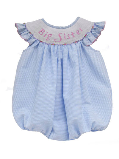 Big Sister Smocked Gingham Angel Wing Bubble