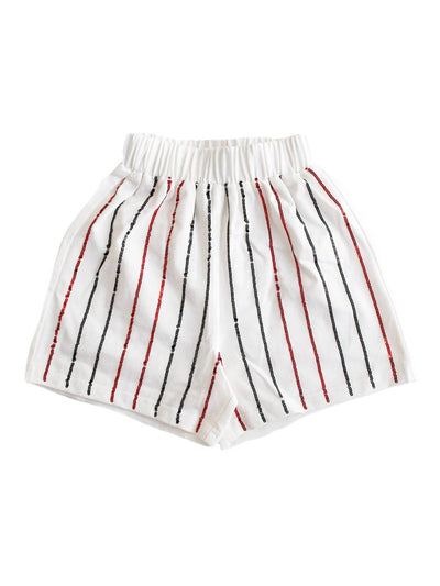 Red & Black Striped Sequin Shorts