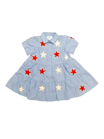 Light Blue & Red Chenille Star Dress