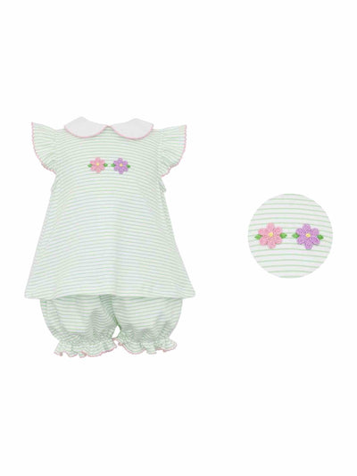 Flowers Green Knit Bloomer Set