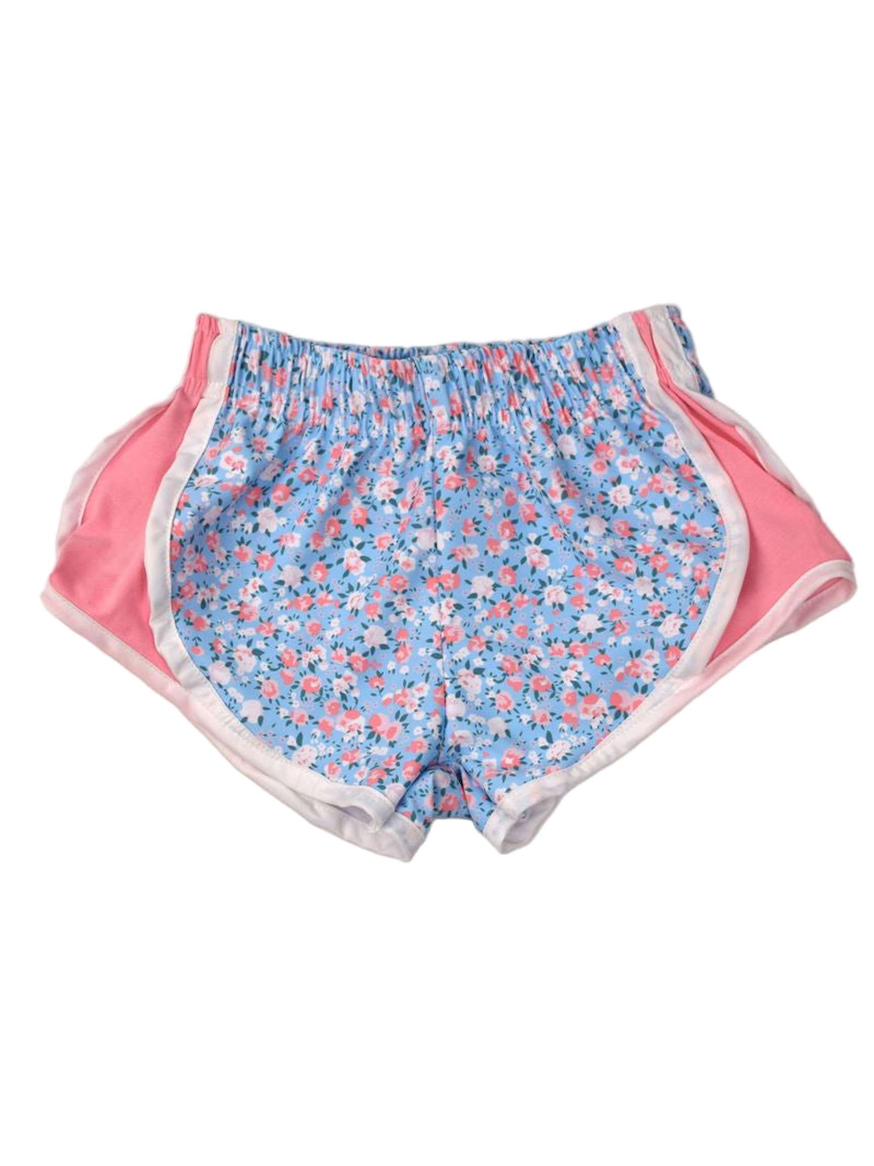Blue Floral & Pink Shorts