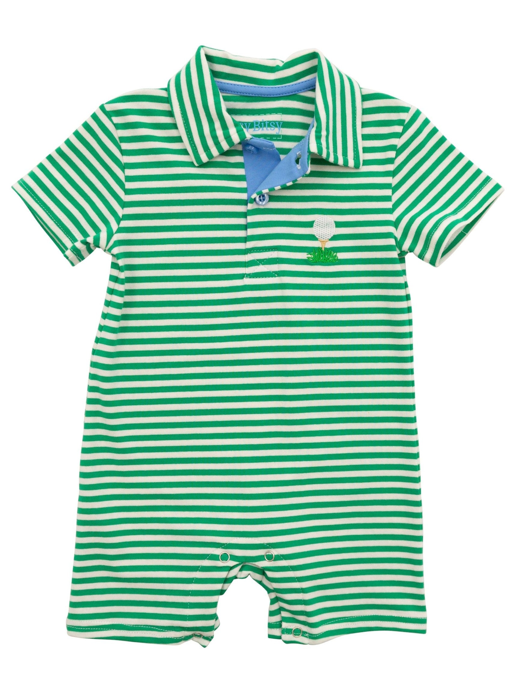 PRE-ORDER Green Striped Polo Romper