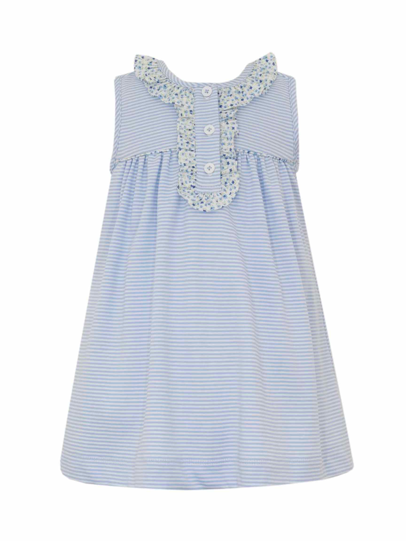 Blue Stripe Dress w/Floral Ruffles