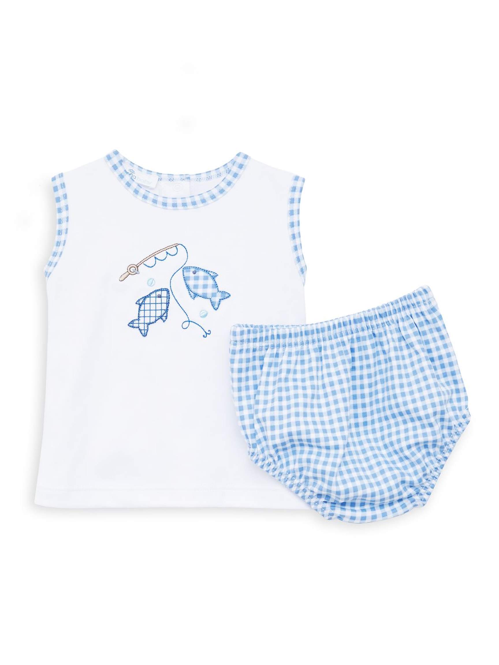 Gone Fishing Diaper Cover Set - Light Blue - Posh Tots Children's Boutique