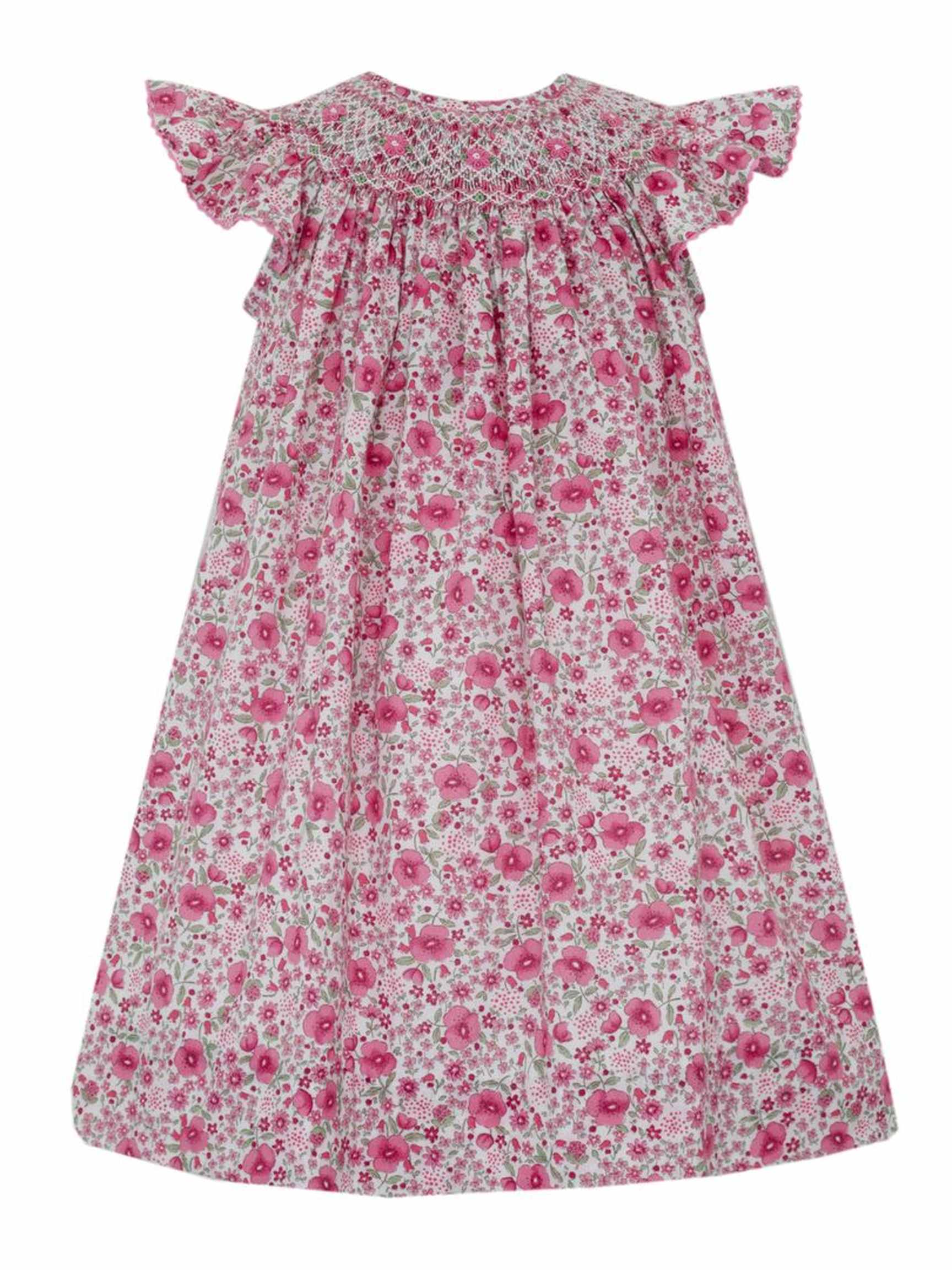 Pink Roses Print Bishop Dress