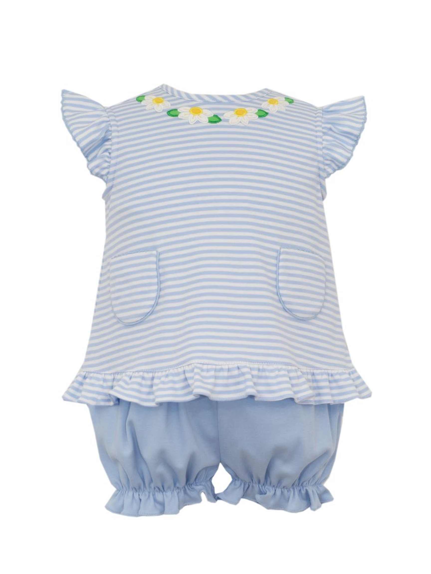 Daisies Blue Knit Stripe Bloomer Set