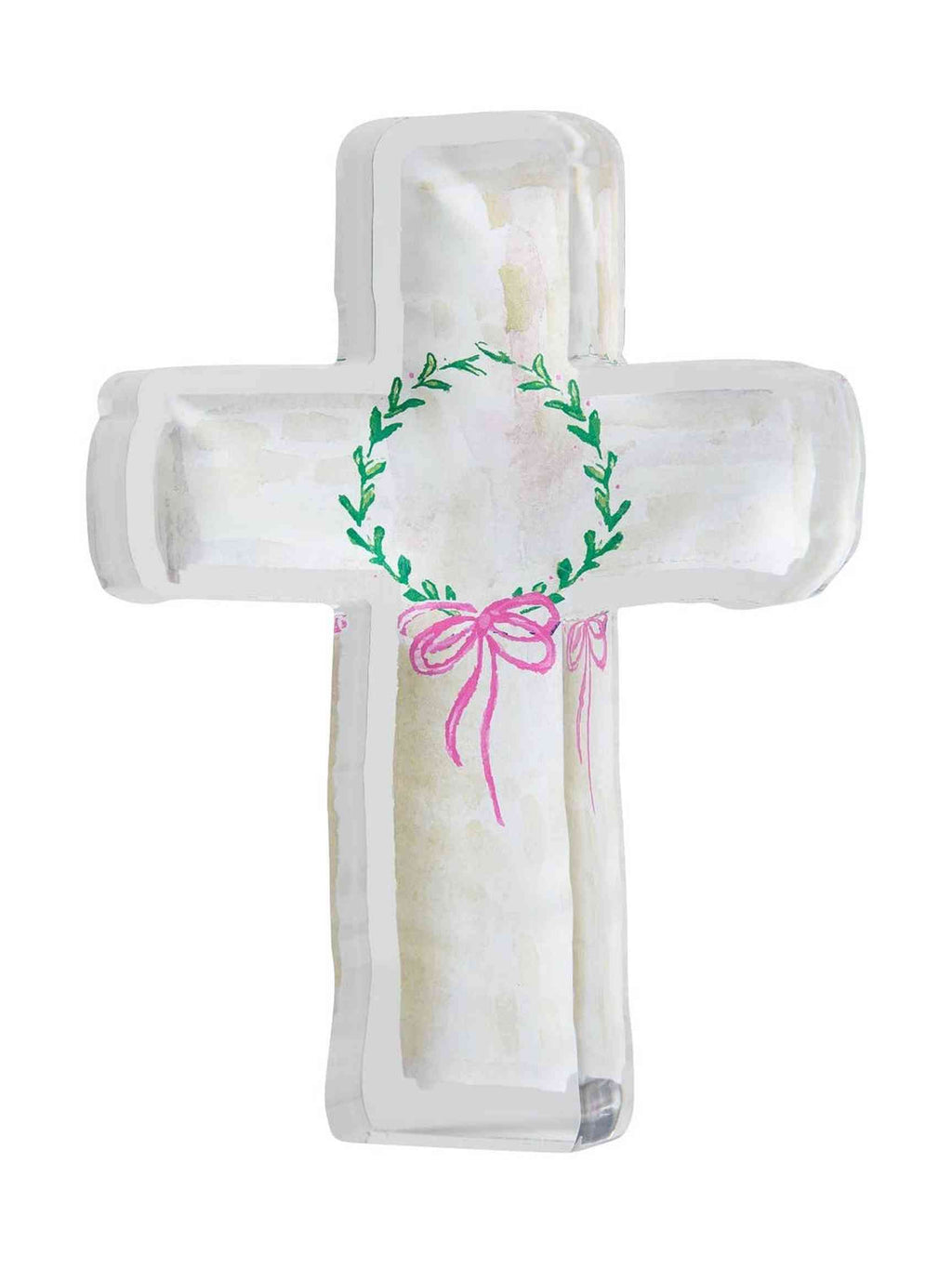 Cream Acrylic Cross with Wreath and Bow