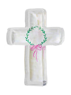 Cream Acrylic Cross with Wreath and Bow