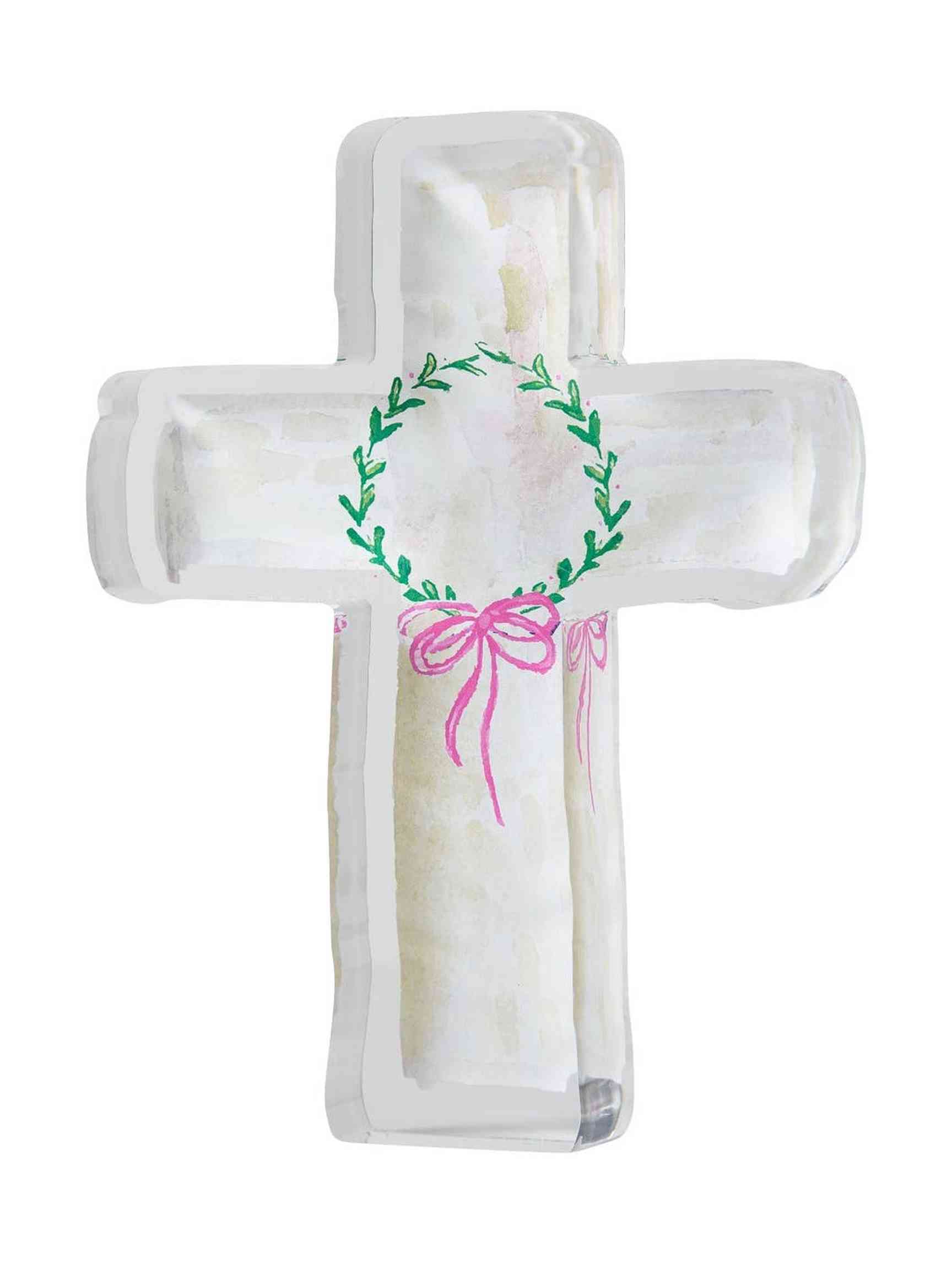 Cream Acrylic Cross with Wreath and Bow