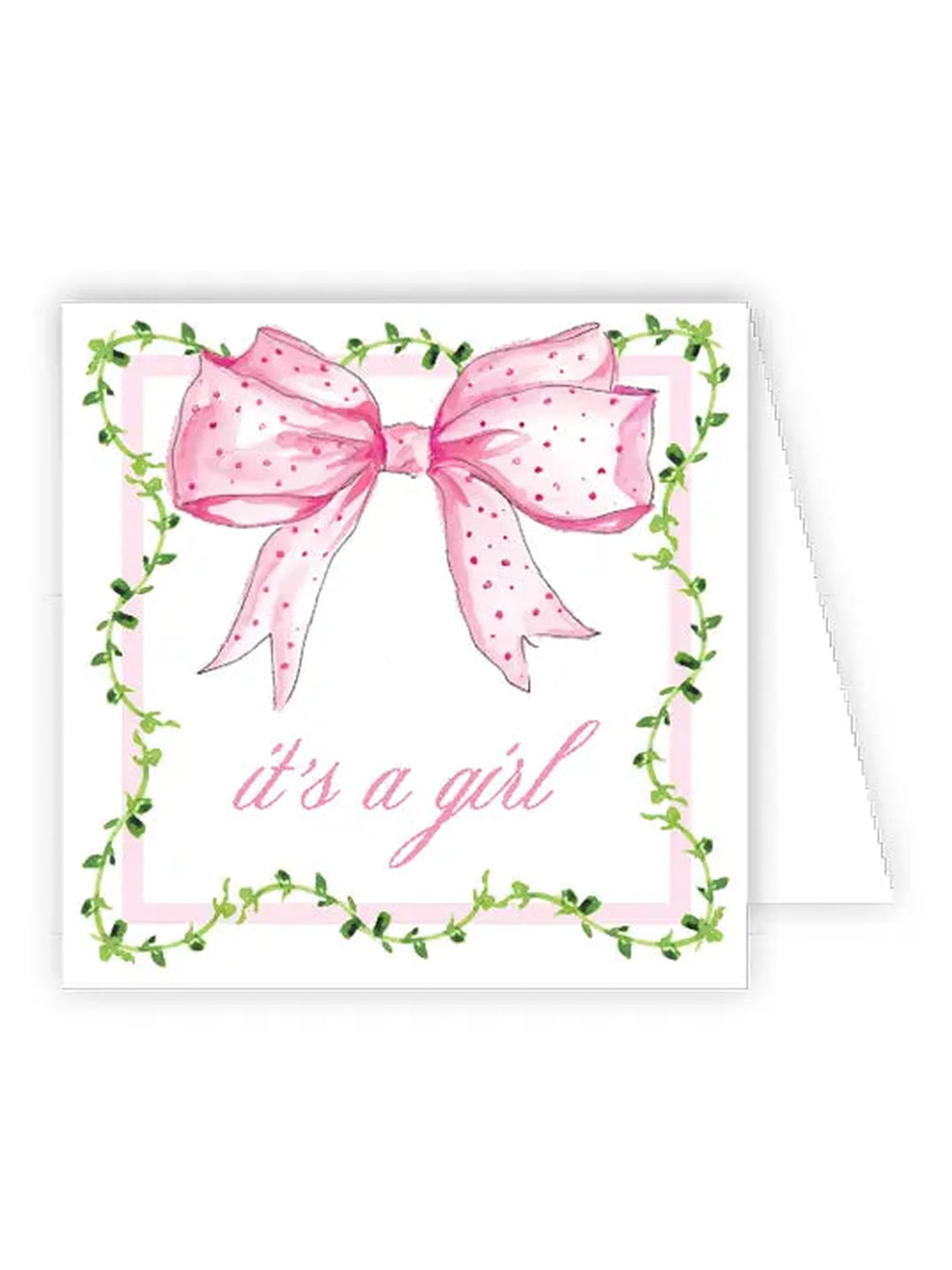 Handpainted It's A Girl Pink Bow Enclosure Card