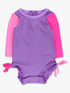 Neon Purple Color Block Long Sleeve One Piece Rash Guard Swimsuit - Baby Girl - Posh Tots Children's Boutique